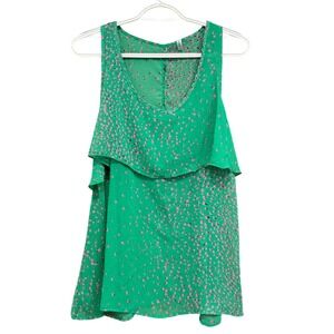 LOILA Green Pink Sleeveless Ruffle Layered Blouse Tank Top‎ Size Large